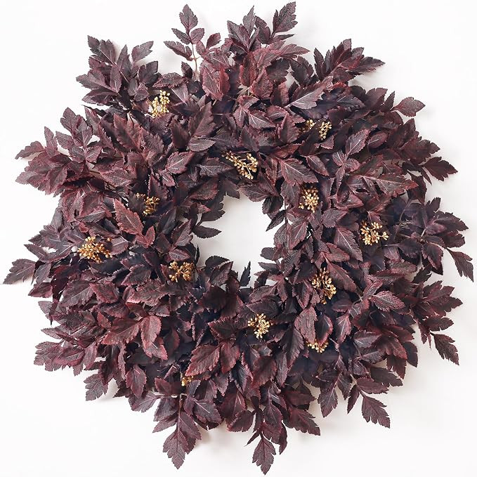 26" Artificial Cimicifuga Fall Wreath for Halloween Front Door(Dark Purple) | Realistic Large Fak... | Amazon (US)