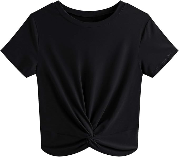 JINKESI Women's Summer Causal Short Sleeve Blouse Round Neck Crop Tops Twist Front Tee T-Shirt | Amazon (US)