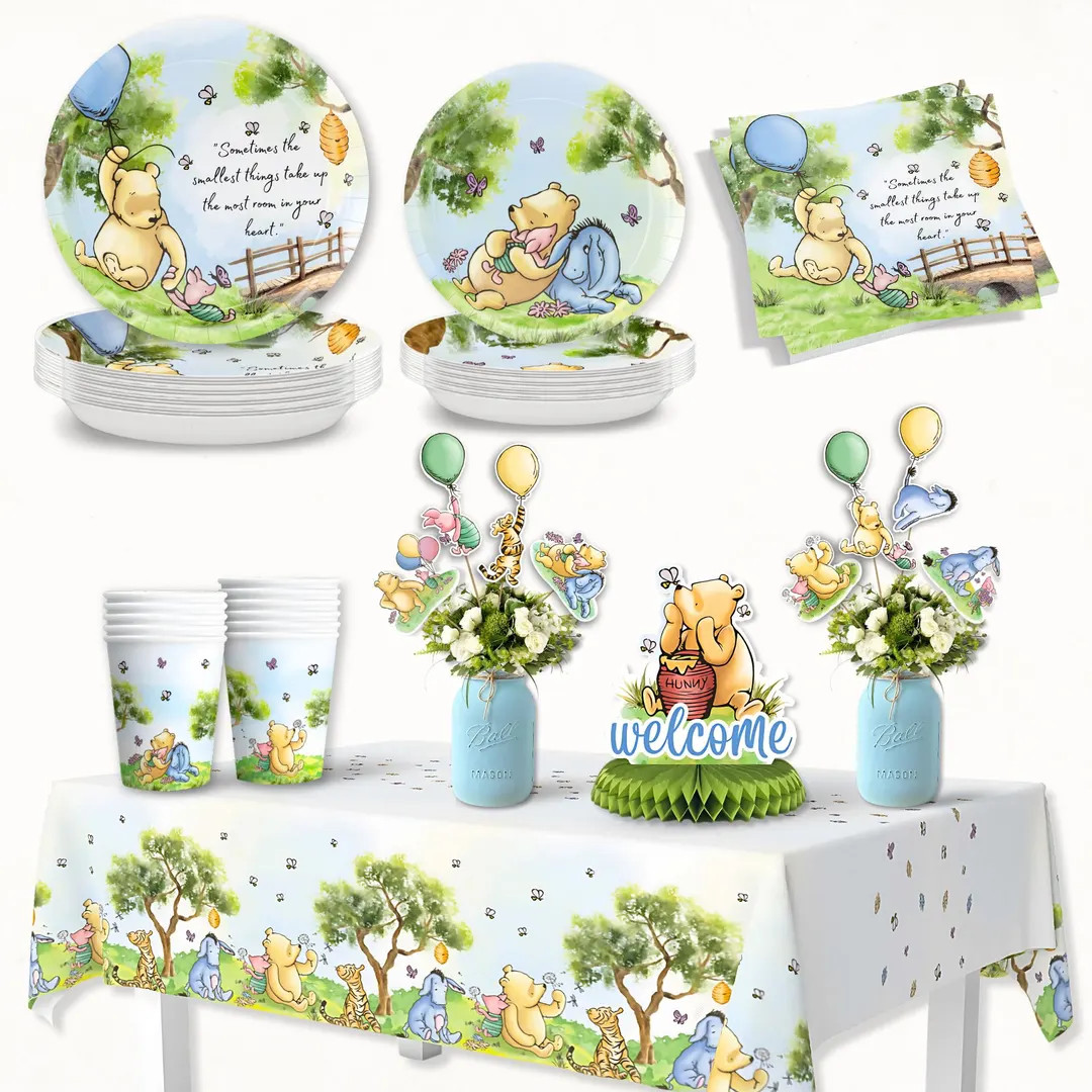 Winnie the Pooh Baby Shower Decorations Set – Plates, Cups, Napkins, Tablecloth & More - Etsy | Etsy (US)