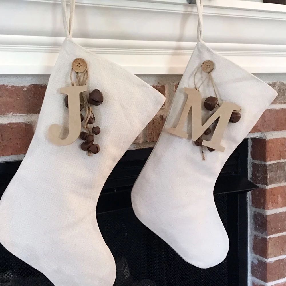 Natural Textured Cotton Christmas Stocking with Letter Charm & Rusty Bells Ornament by Marilee Ho... | Walmart (US)