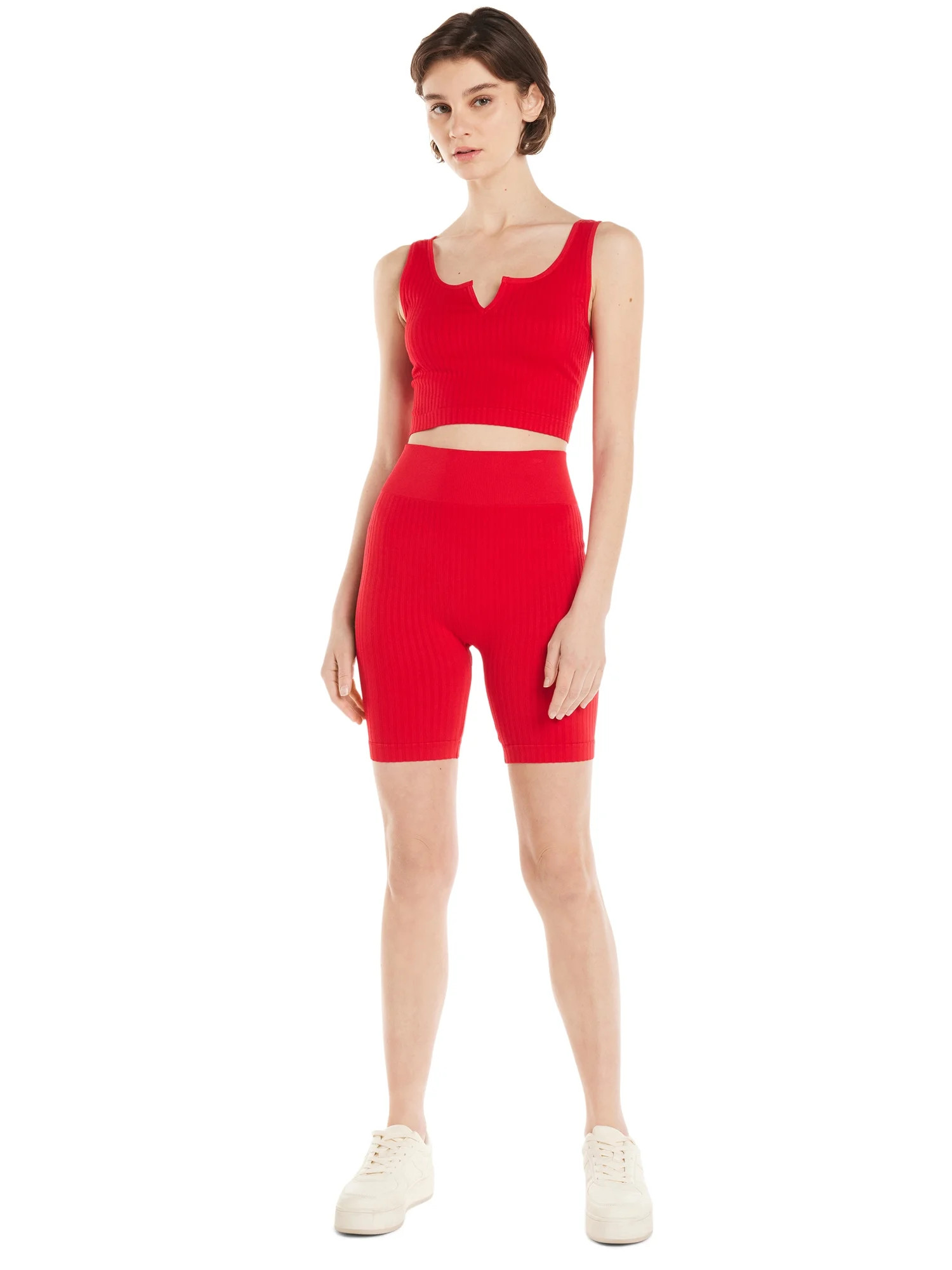 No Boundaries Juniors Seamless Cropped Tank Top and Bike Shorts Set, 2-Piece, Sizes XS-XL | Walmart (US)