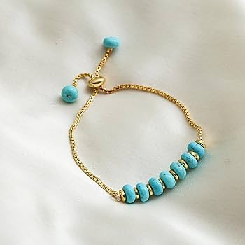 Gempires Turquoise Beads Bracelet Bolo Style 14k Gold Plated 6 to 8 inch Adjustable Handmade Brac... | Amazon (US)