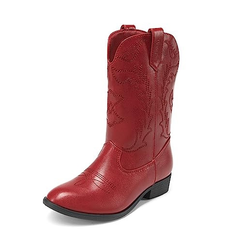 DREAM PAIRS Girls Cowboy Boots Kids Cowgirl Boot Classic Western Riding Shoes Mid Calf Little Kid/Big Kid,Size 2 Little Kid,Red,SDBO214K | Amazon (US)
