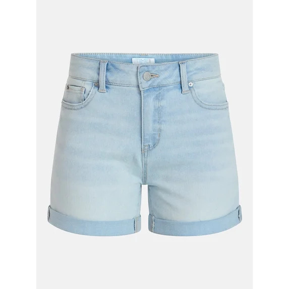 Time and Tru Women's Mid Rise Roll Cuff Denim Shorts, 4" Inseam, Sizes 0-20 | Walmart (US)