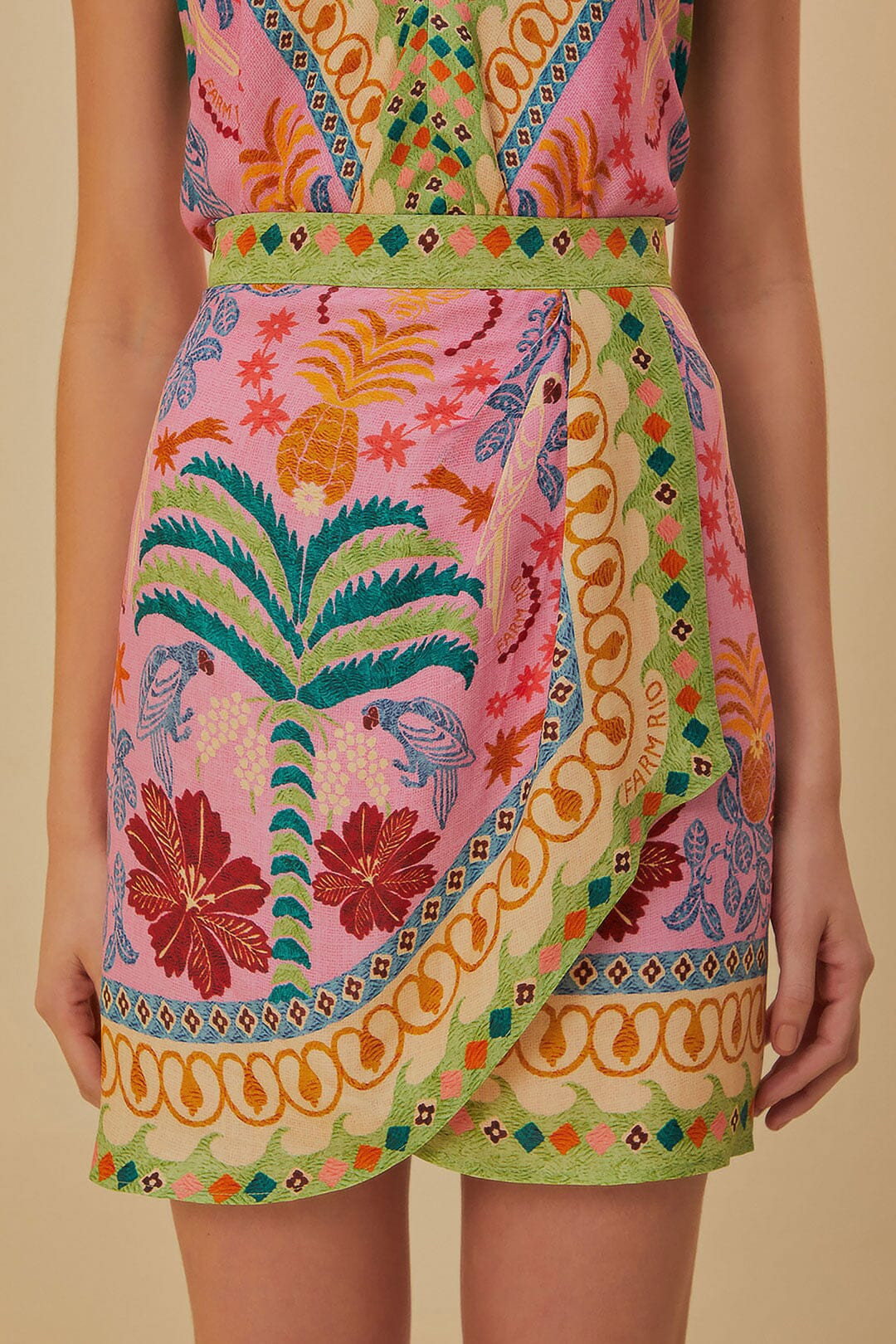Pink Fruits Queen Scarf Lenzing™ Ecovero™ Viscose Mini Skirt | FarmRio (US)