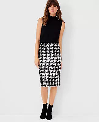Ann Taylor Petite Sequin Houndstooth Pencil Skirt | Ann Taylor (US)