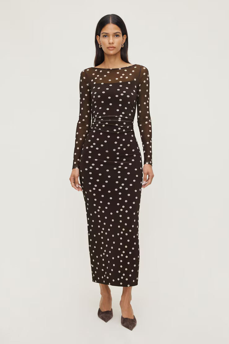 Polka Dot Mesh Maxi Dress | Dynamite Clothing