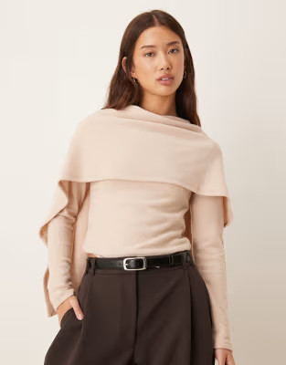 ASOS DESIGN super soft scarf draped top in cream | ASOS (Global)