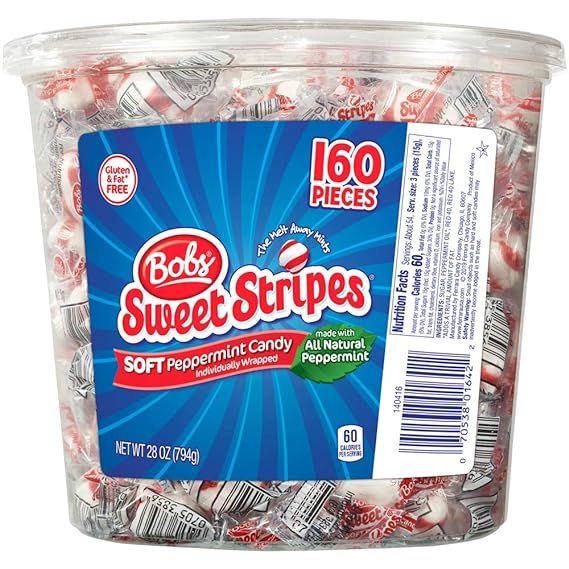 Bobs Sweet Stripes Soft Peppermint Candy, 160 Count, 28 Ounce Jar | Amazon (US)