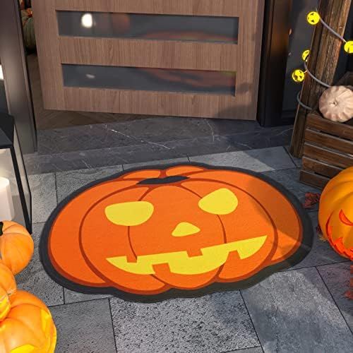 Halloween Door Mat Indoor Outdoor Halloween Funny Welcome Mat, 24”x32” Halloween Rugs Orange Pumpkin | Amazon (US)