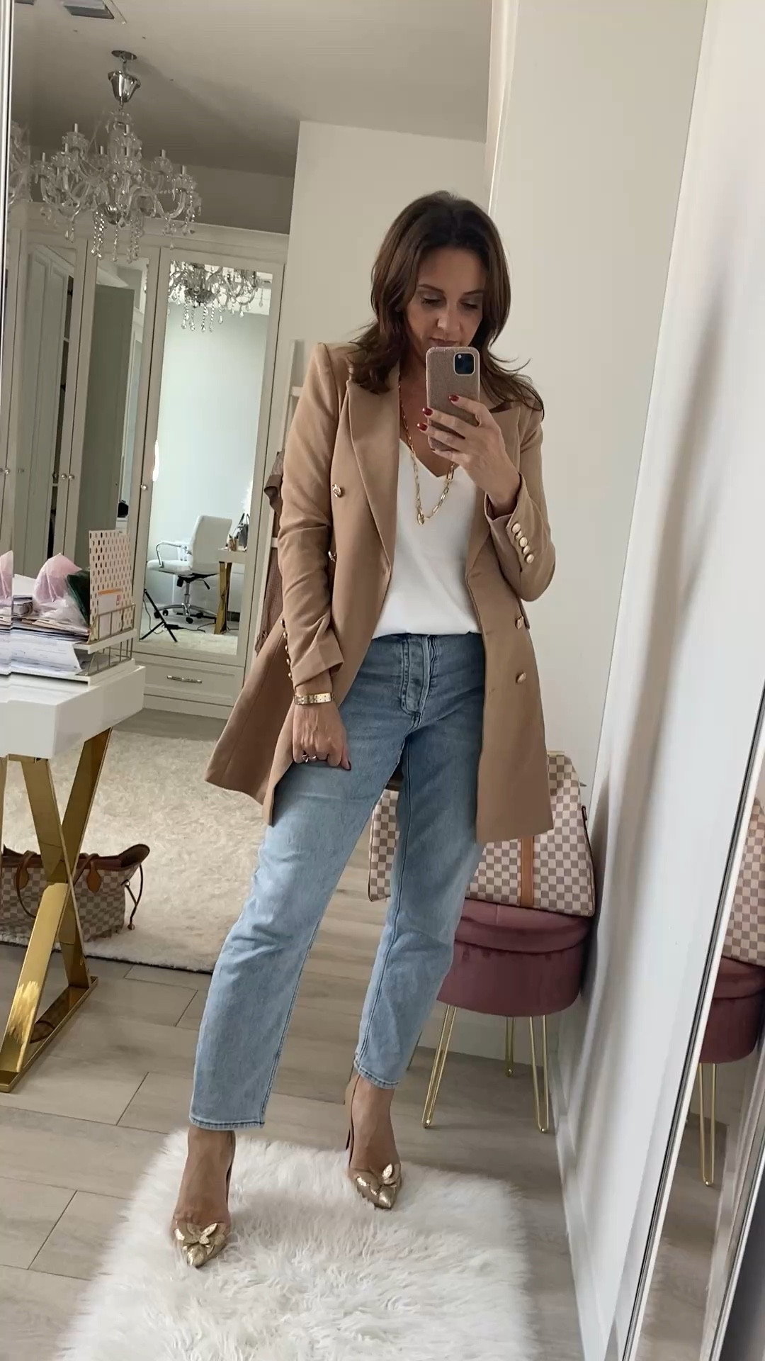 One of my favorite classic looks.. denim jeans and blazer. I own this tank in 4 colors such a creat layer piece. It is a blouse style and can be worn with out jacket.

#LTKSaleAlert #LTKOver40 #LTKWorkwear