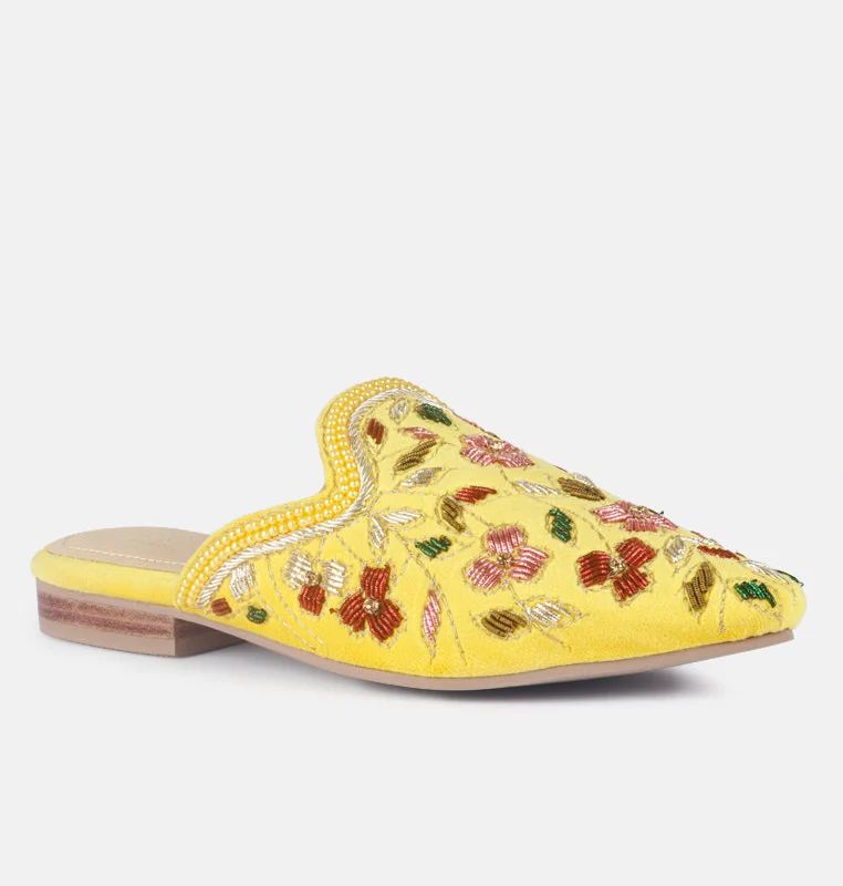 Rag & Co Marcella Embroidered Mules - Yellow - US 5 | Verishop