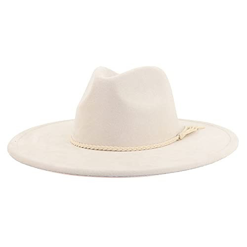 LIDHAY Big Wide Brim Fedora Hats for Women Men Western Suede Hat Large Felt Panama Hat Rancher Hat JP003 Beige | Amazon (US)