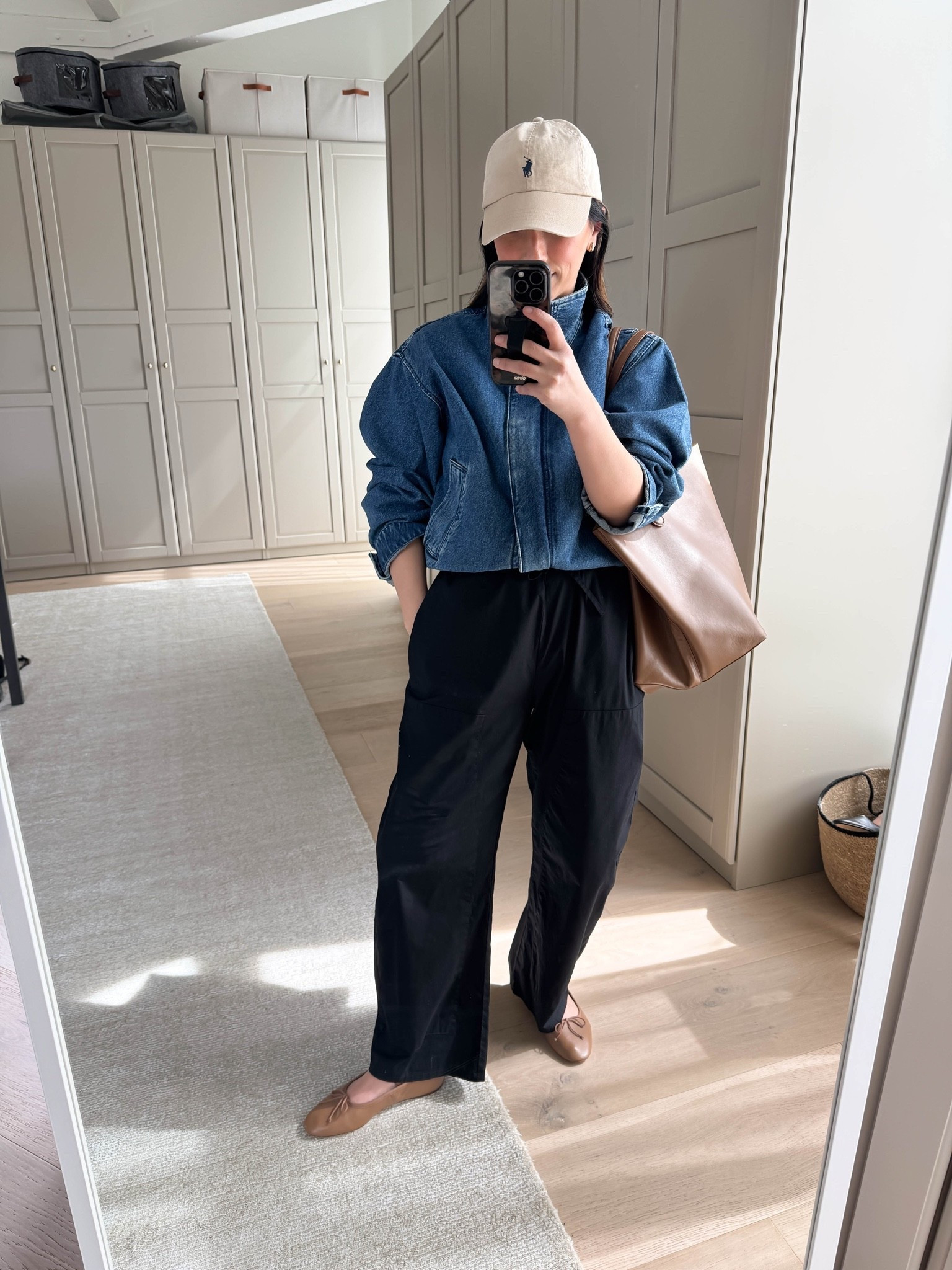 The funnel neck denim jacket that sold out so fast in the spring, is back! This is such a great jacket. I like this in a small. 

Madewell jacket small 
J.crew tee medium 
Pistola poplin pants xs - old, linked similar
Loeffler Randall flats 35 
Mansur Gavriel tote color is old, linked similar
Polo Ralph Lauren hat

#LTKmomlife #LTKootd #LTKPetite
