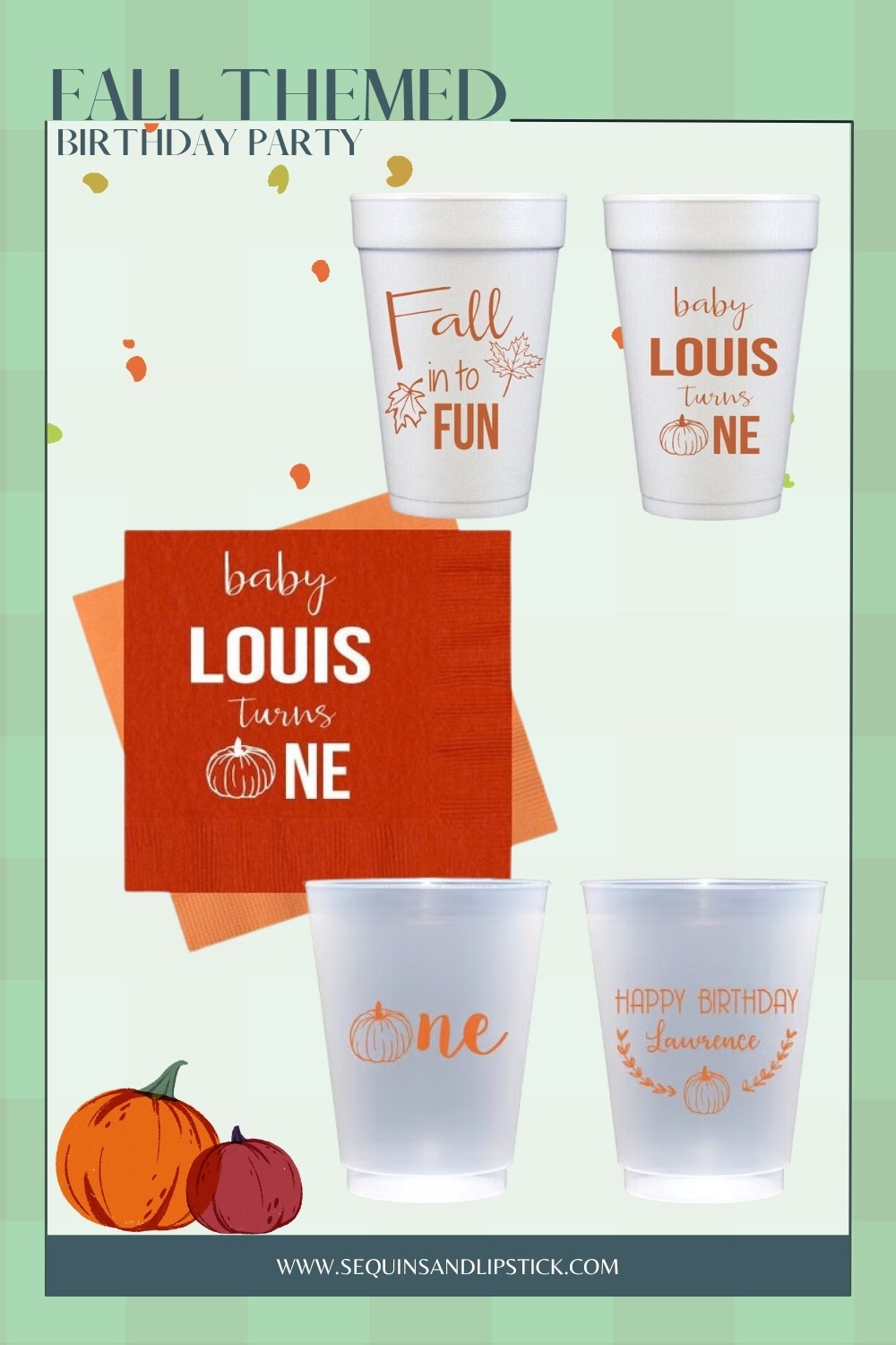 Celebrate your little one’s big milestone with a cozy fall-themed first birthday! These custom cups and napkins add the sweetest touch to your autumn celebration. Perfect for pumpkin patch parties, backyard gatherings, or any “Little Pumpkin Turns One” theme. Personalize each piece with your baby’s name for a keepsake-worthy setup.


#LTKSeasonal #LTKBaby #LTKParties