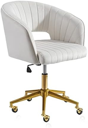 Qtivii Velvet Home Office Chair, Modern Office Chair with Gold Base, Home Office Desk Chair for L... | Amazon (US)