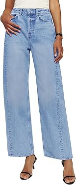 PLNOTME Women's Casual Wide Leg Jeans Boyfriend Baggy High Waist Denim Pants with Pockets | Amazon (US)