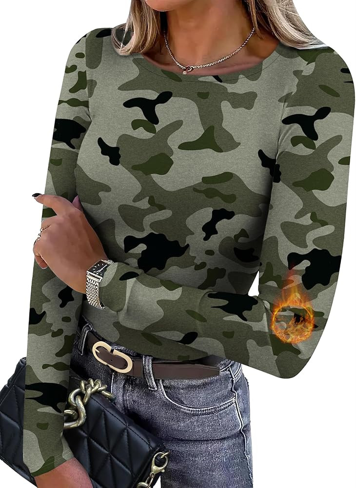 WIHOLL Long Sleeve Thermal Shirt for Women Light Fleece Tops Fall 2025 Crew Neck Casual Basic T-S... | Amazon (US)