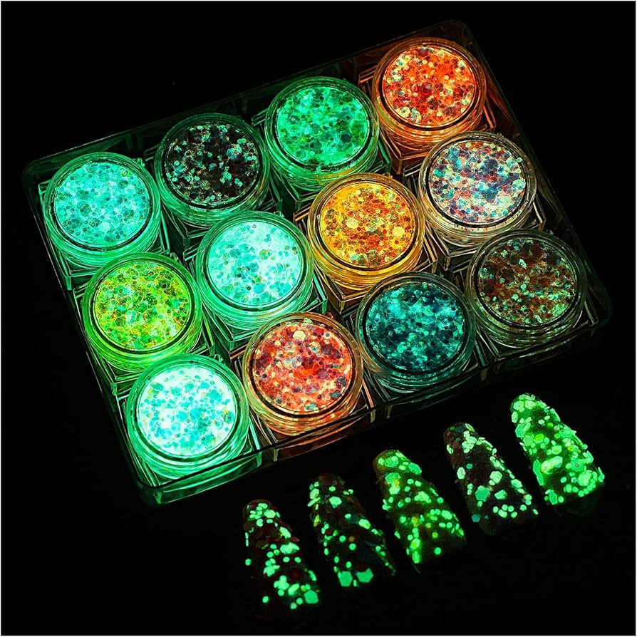 Glow in The Dark Body Face Glitter Gel, 12 Colors Luminous , Self-Adhesive UV Black Light Iridesc... | Amazon (US)