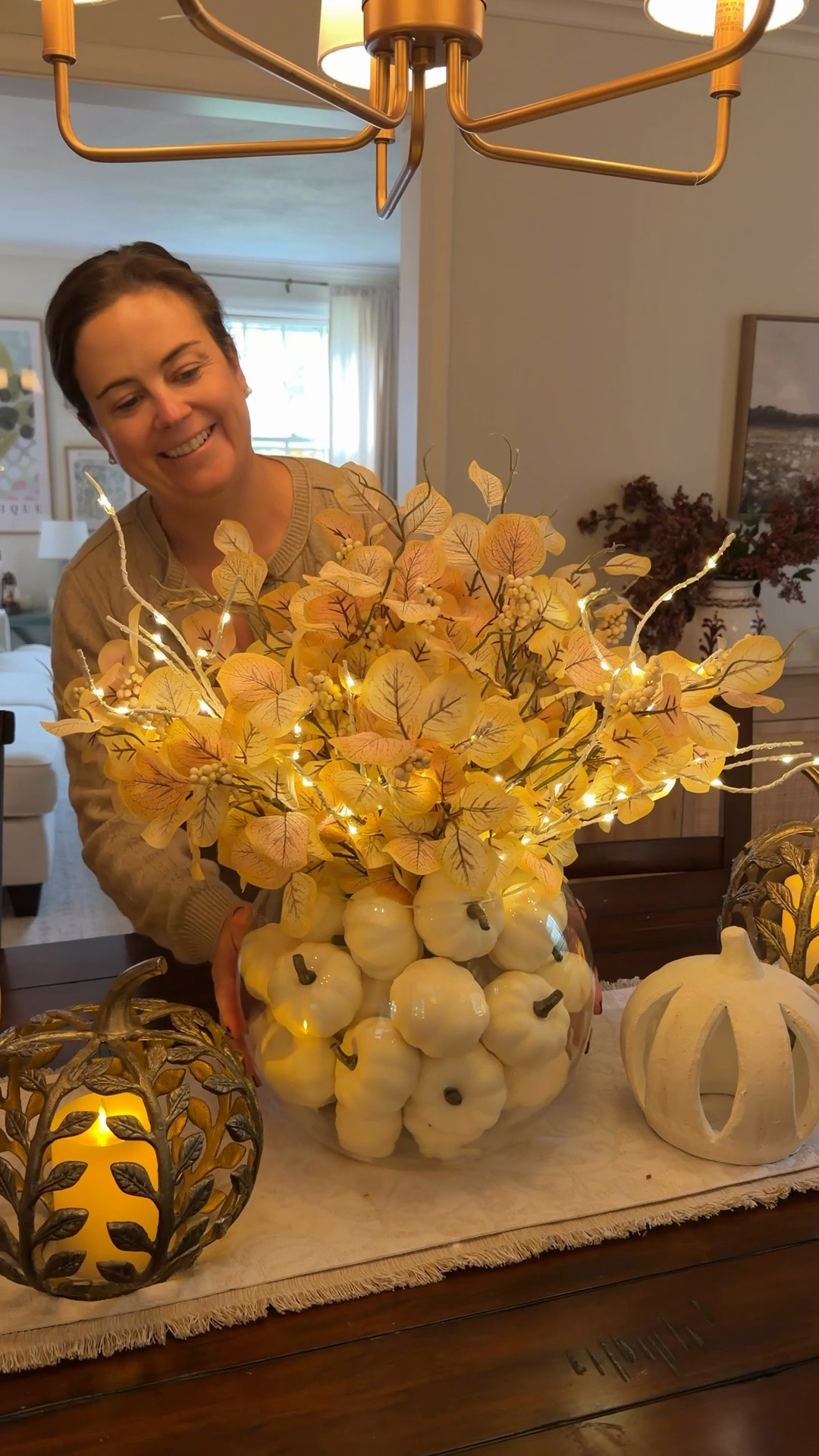 This neutral pumpkin centerpiece is perfect for Fall and Thanksgiving! I added these lit birch branches to help make it work for both day and night and I’m obsessed with how it came out!

#LTKSeasonal #LTKHome #LTKdayinmylife