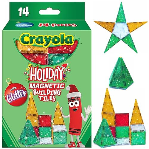 CreateOn Crayola Holiday Glitter Magnetic Tiles, Building Set for Kids, Magnetic Building Toys for Kids, STEM Travel Toys for Boys and Girls Ages 3+, 14-Piece Set (Holiday Glitter) | Amazon (US)