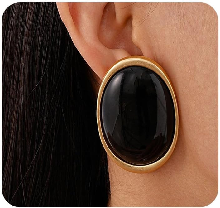 Chunky Statement Earrings for Women,Vintage Black Oval Large Dangle Earrings Gold Geometric Studs... | Amazon (US)