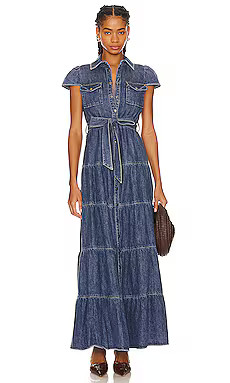 Alice + Olivia Miranda Maxi Denim Dress in Lola Blue from Revolve.com | Revolve Clothing (Global)