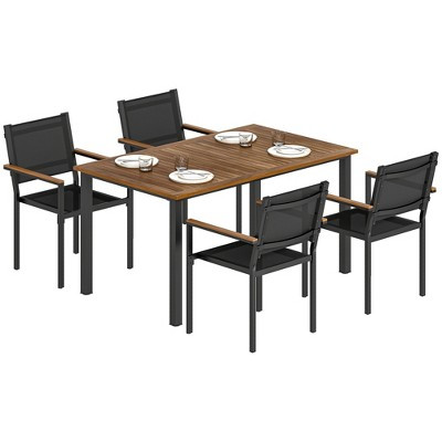 Outsunny Outdoor Dining Set for 4, 59" Rectangle Acacia Wood Outdoor Table and 352 LBS Stackable Chairs, Patio Set for Garden, Backyard, Deck, Teak | Target