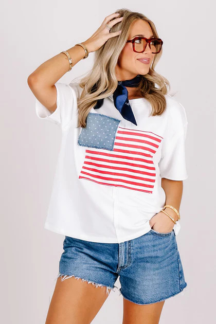 God Bless America Off White Short Sleeve Top | The Willow Tree
