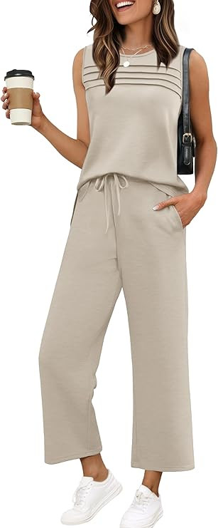 WIHOLL Two Piece Sets for Women Summer Outfits Matching Lounge Sets Wide Leg Crop Pants Vacation ... | Amazon (US)