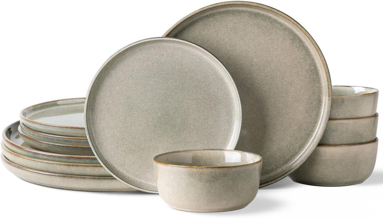 AmorArc Stoneware Dinnerware Sets for 4, 12 Piece Plates and Bowls Sets | Amazon (US)