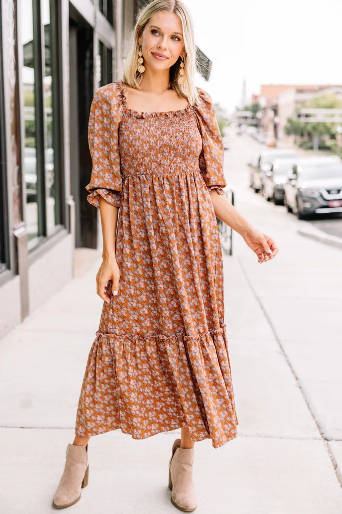 By This Time Orange  Ditsy Floral Midi Dress | The Mint Julep Boutique