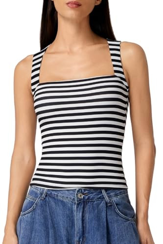 QINSEN Women's Double Layer Tank Tops Square Neck Sleeveless Basic Tight T Shirts | Amazon (US)