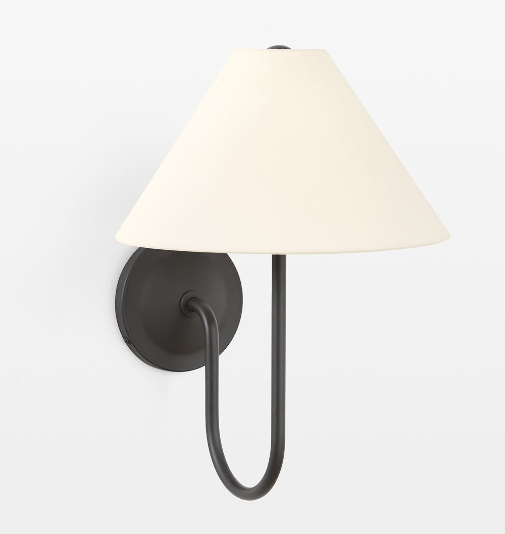 Crissey Sconce, Oil-Rubbed Bronze - White Linen Shade | Rejuvenation