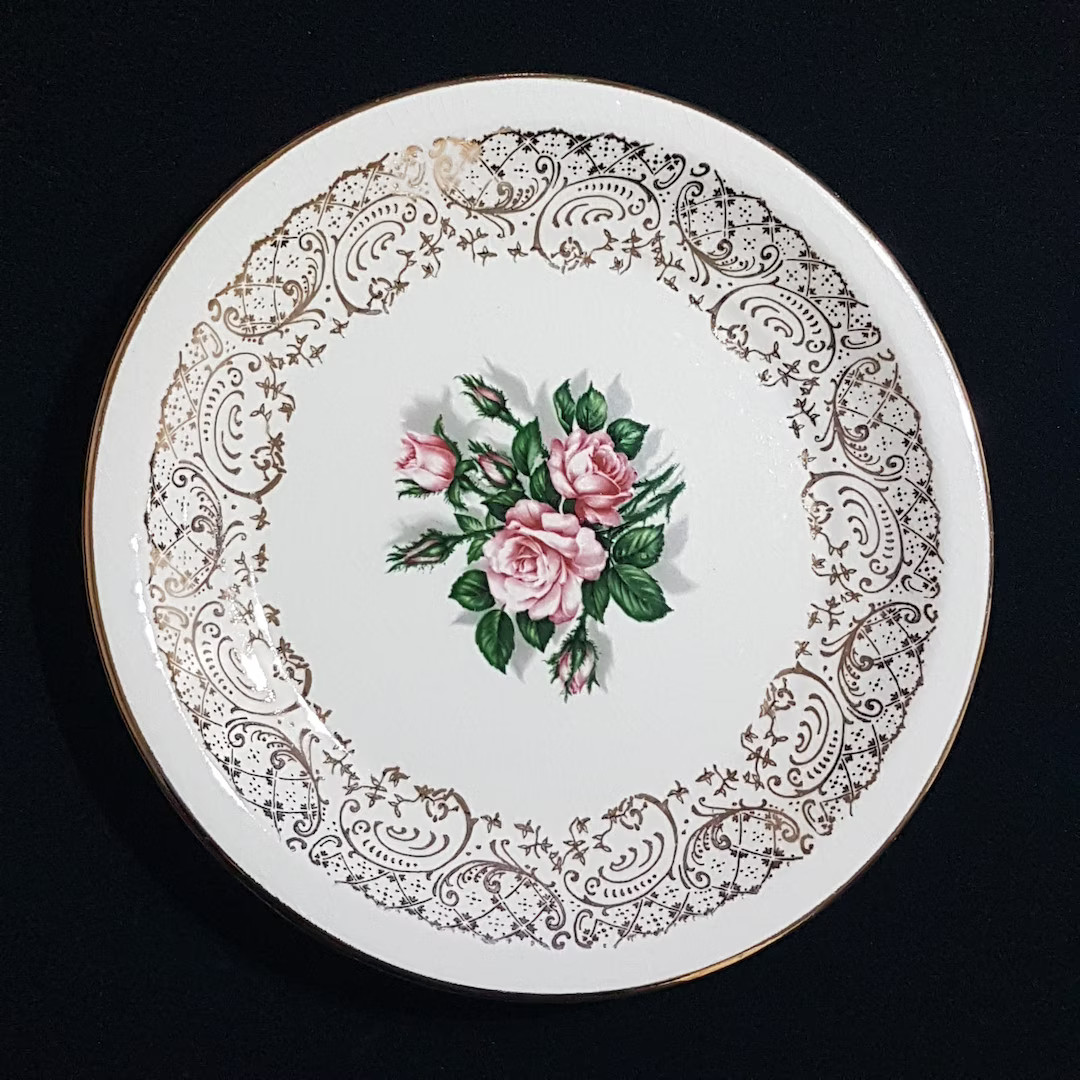 Georgian China TUDOR ROSE, Set of 6 Vintage Dessert Plates, 6.25 Inch, Pink Rose Center, 1960s - ... | Etsy (US)