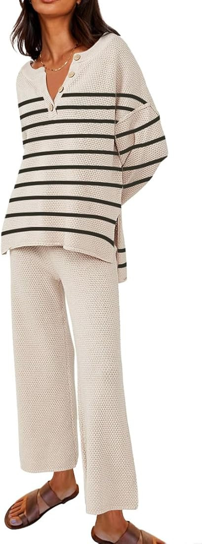 LILLUSORY Women's 2 Piece Trendy Outfits Oversized Slouchy Matching Lounge Sets Cozy Knit Loungewear | Amazon (US)