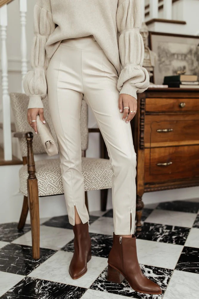 Karina Vegan Leather Pants in Beige - böhme | Böhme US