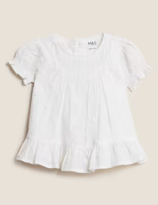 Pure Cotton Spot Frill Neck Top (0 -3 Yrs) | M&S Collection | M&S | Marks & Spencer (UK)