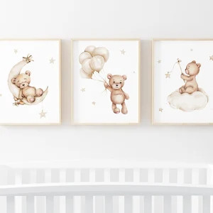 Set of 3 Teddy Bear Print,Bear Nursery Decor,Nursery Wall Decor,Baby Boy Print,New Baby Printable... | Etsy (US)