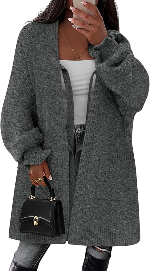 Women's 2025 Long Sleeve Cardigan Sweaters Open Front Bow Tie Up Cardigan with Pockets | Amazon (US)