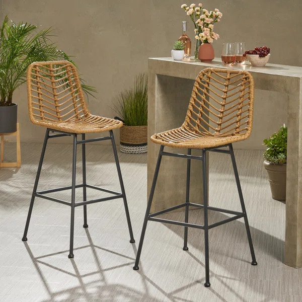 Enloe Wicker 28.75" Patio Bar Stool (Set of 2) | Wayfair Professional