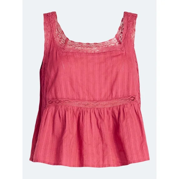 Scoop Women’s and Women’s Plus Cropped Lace Cotton Tank Top, Sizes XS-4X | Walmart (US)