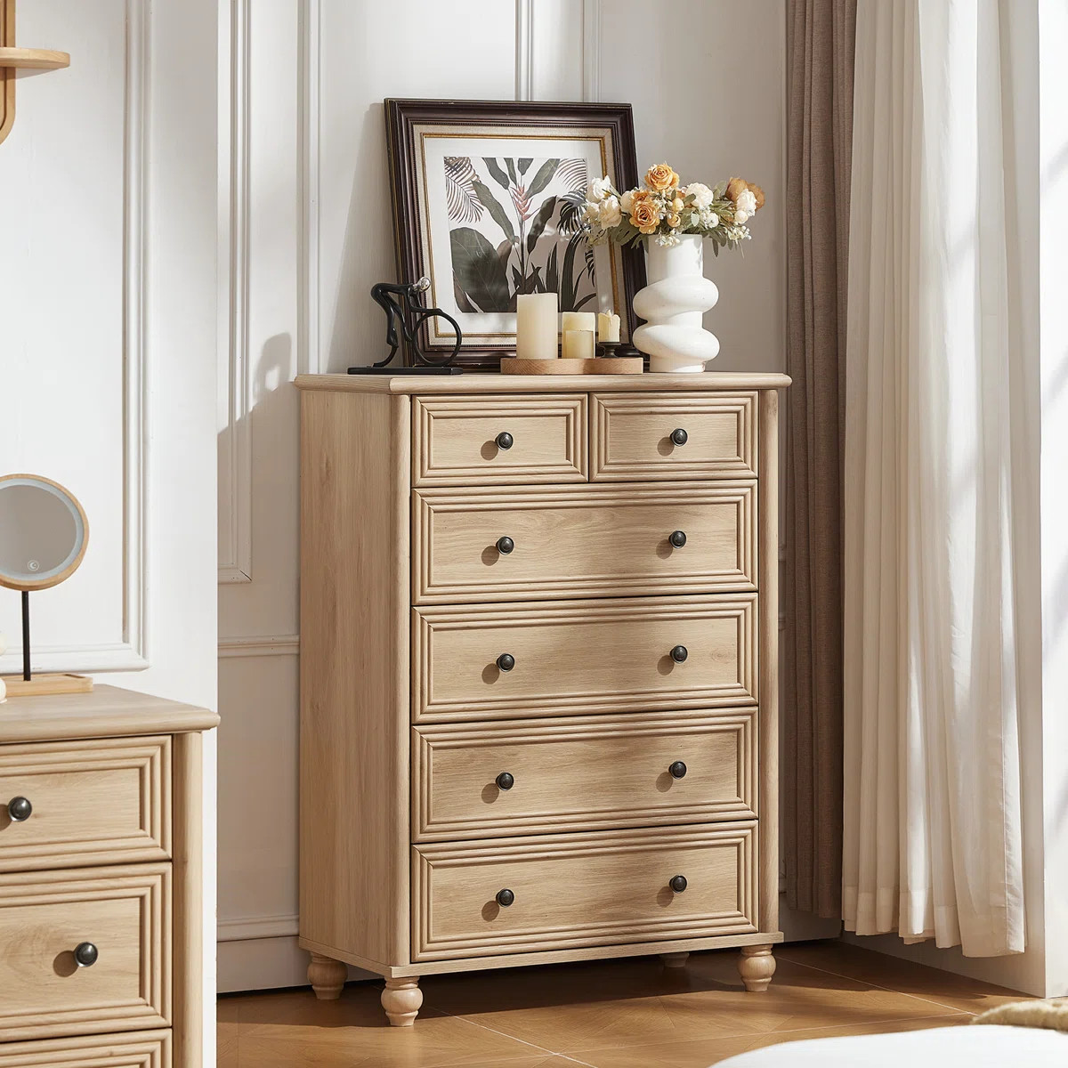 Farmhouse 6 Drawer Dresser, Chest Of Drawers For Bedroom, 43.5" Tall Wood White Kids Dresser With... | Wayfair North America