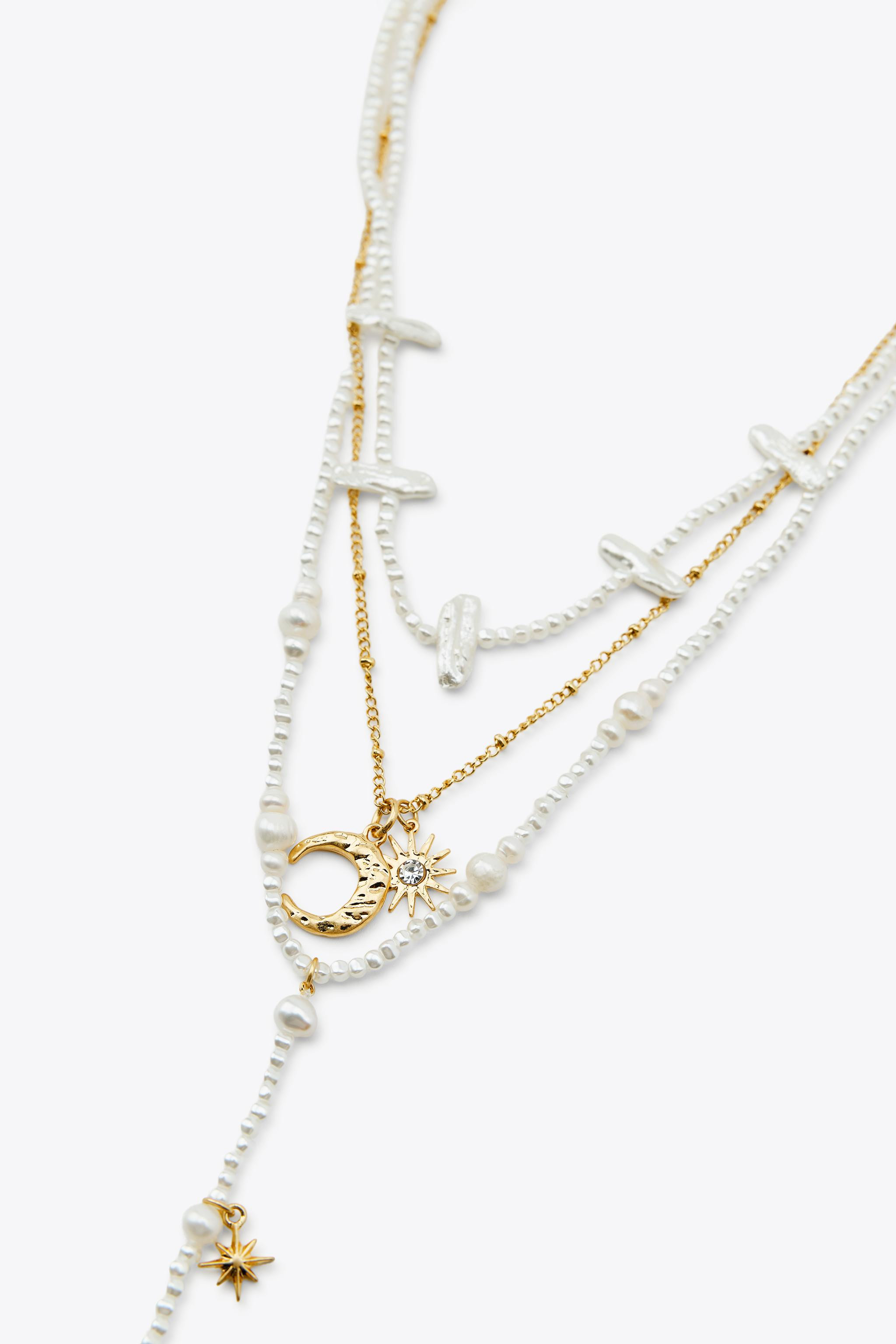 3 PACK OF PEARL SUN AND MOON NECKLACES | Zara UK