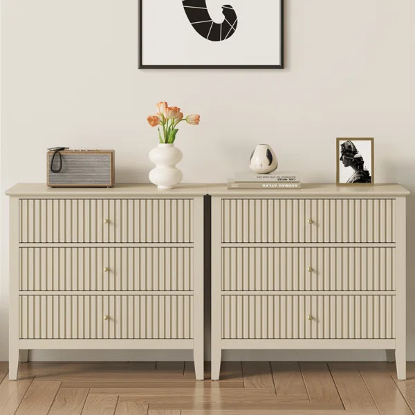 Cyna 3 Drawer Dresser, Wide Chest Of Drawers With Ball Bearing Slide | Wayfair North America