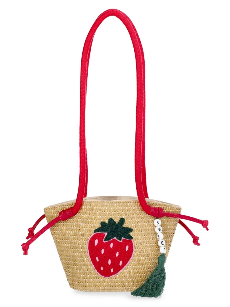 Wonder Nation Girls Strawberry Straw Crossbody Bag, Red | Walmart (US)