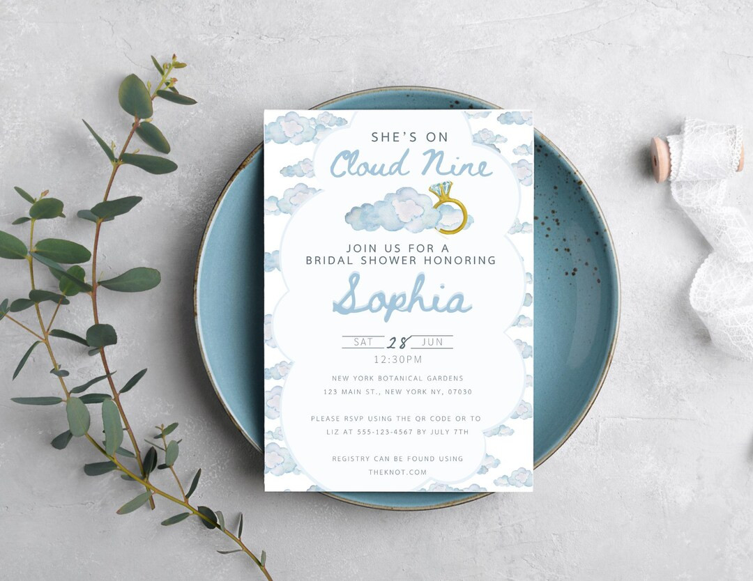 On Cloud Nine Bridal Shower Invitation | Instant Editable Download | Double Sided 5x7 Invitation ... | Etsy (US)