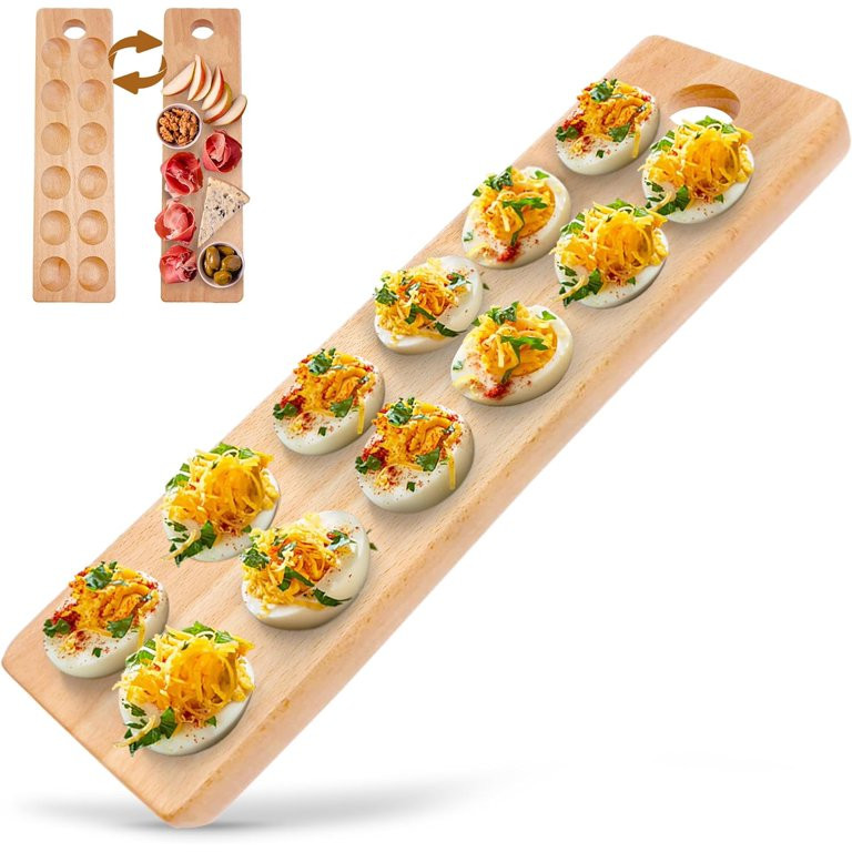 Namre' Wooden Deviled Egg Tray 12 Holes, 17 x 4in - Reversible Deviled Egg Platter & Charcuterie ... | Walmart (US)
