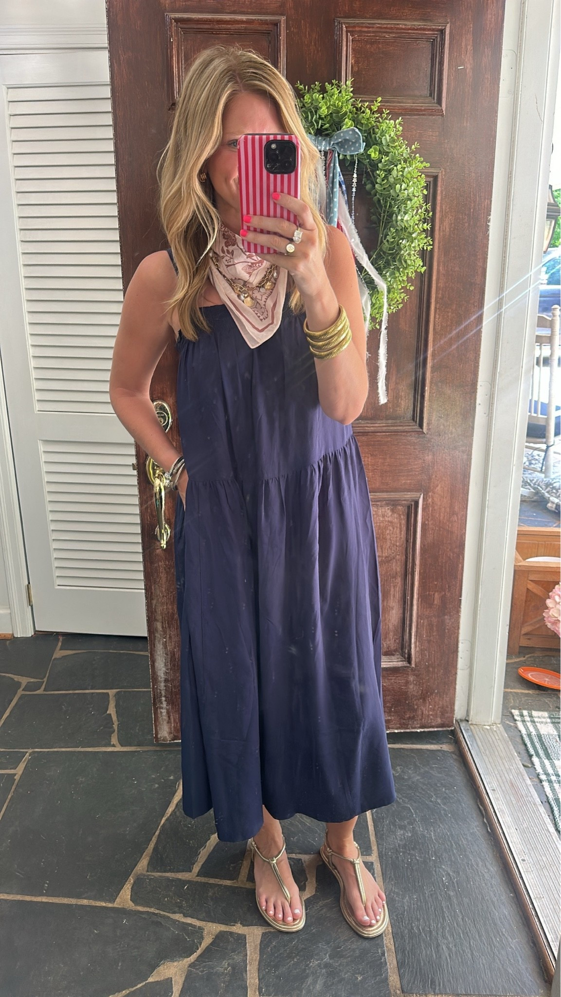 Church outfit! Threw a sweater over my shoulders in church but it’s 90 so it came off after immediately! Love this old navy dress.