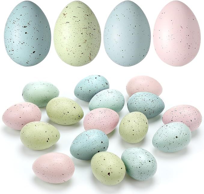 16 Pcs Easter Speckled Eggs 2.4 in Plastic Speckled Eggs Bowl and Vase Filler Faux Chicken Eggs f... | Amazon (US)